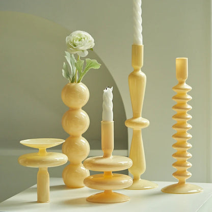 European Ivory Color Candle Holders Simple Wedding Decoration Living Room Decor Home Vase Table Candlestick Holder Candle Stand