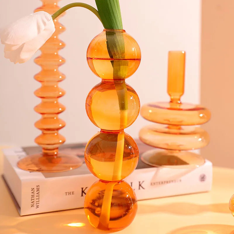 Home Decor Glass Candle Holders Orange Candlestick Holder Wedding Centerpiece Pillar Candles Stand Dinner Table Room Decoration